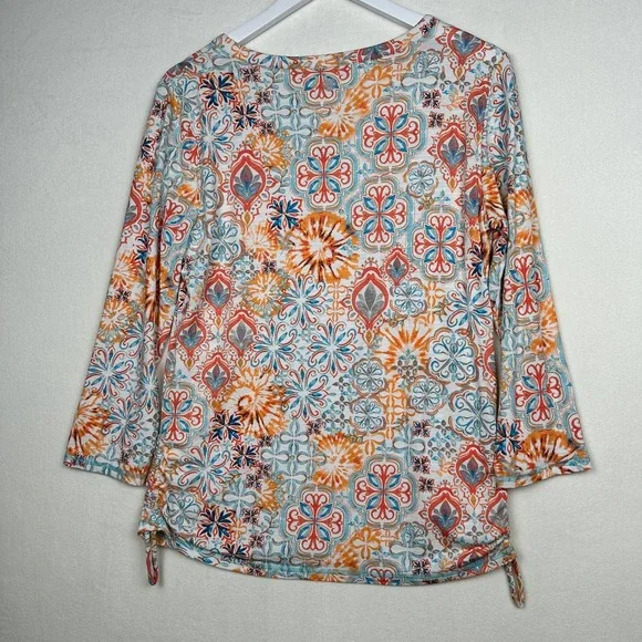 T by Talbots Women's Size M Split Neck 3/4 Sleeve Ruched Blouse Top - Picture 8 of 9